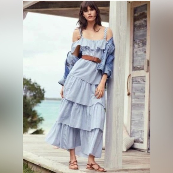 Victoria's Secret Angels Wild at Heart RuffleTiered Boho Blue Striped Maxi Dress - Picture 2 of 4